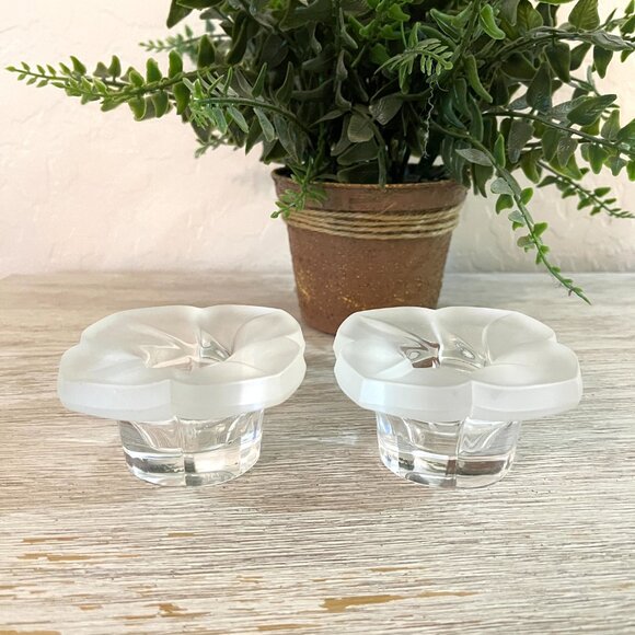Candle Holders Frosted Clear Flower Crystal Cristal D"Arques J.G. Durand France - Picture 8 of 12